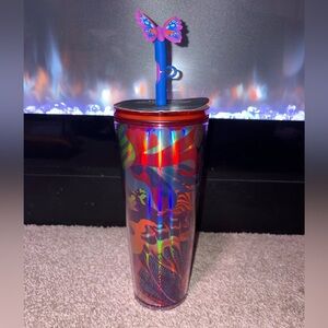 Starbucks MultiColor Tumbler with Butterfly Straw